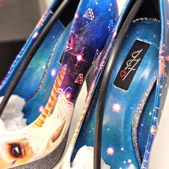 Iron Fist ✦ Unicorn Platform Heels ✦ Graphic Faux Leather Glitter Sole & Round 7 - Picture 6 of 13